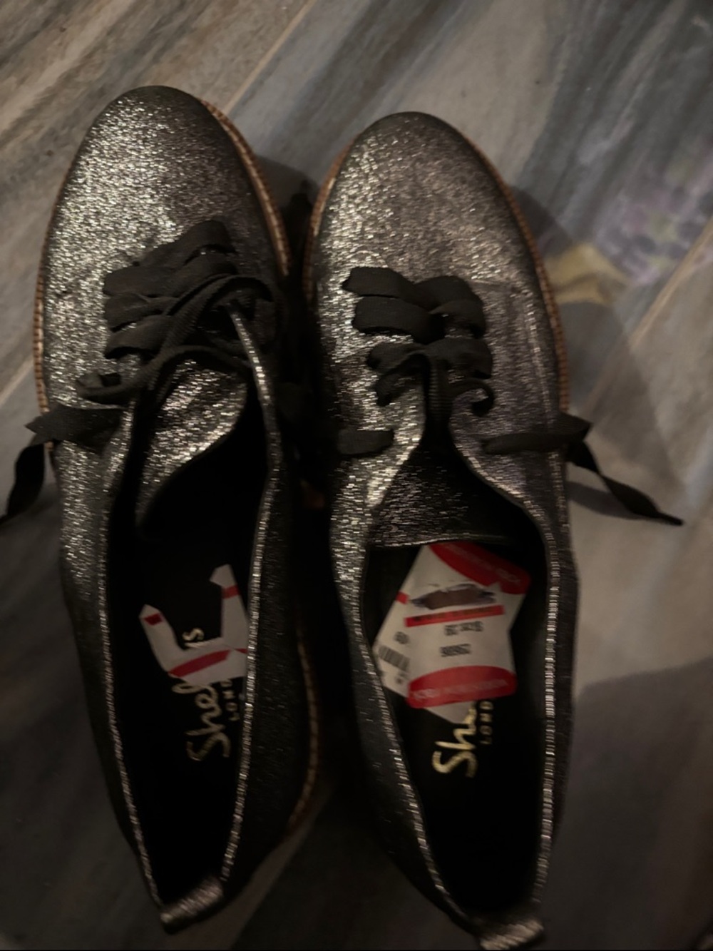 Skechers Glitter Lace-Up Platform Oxfords in Black
